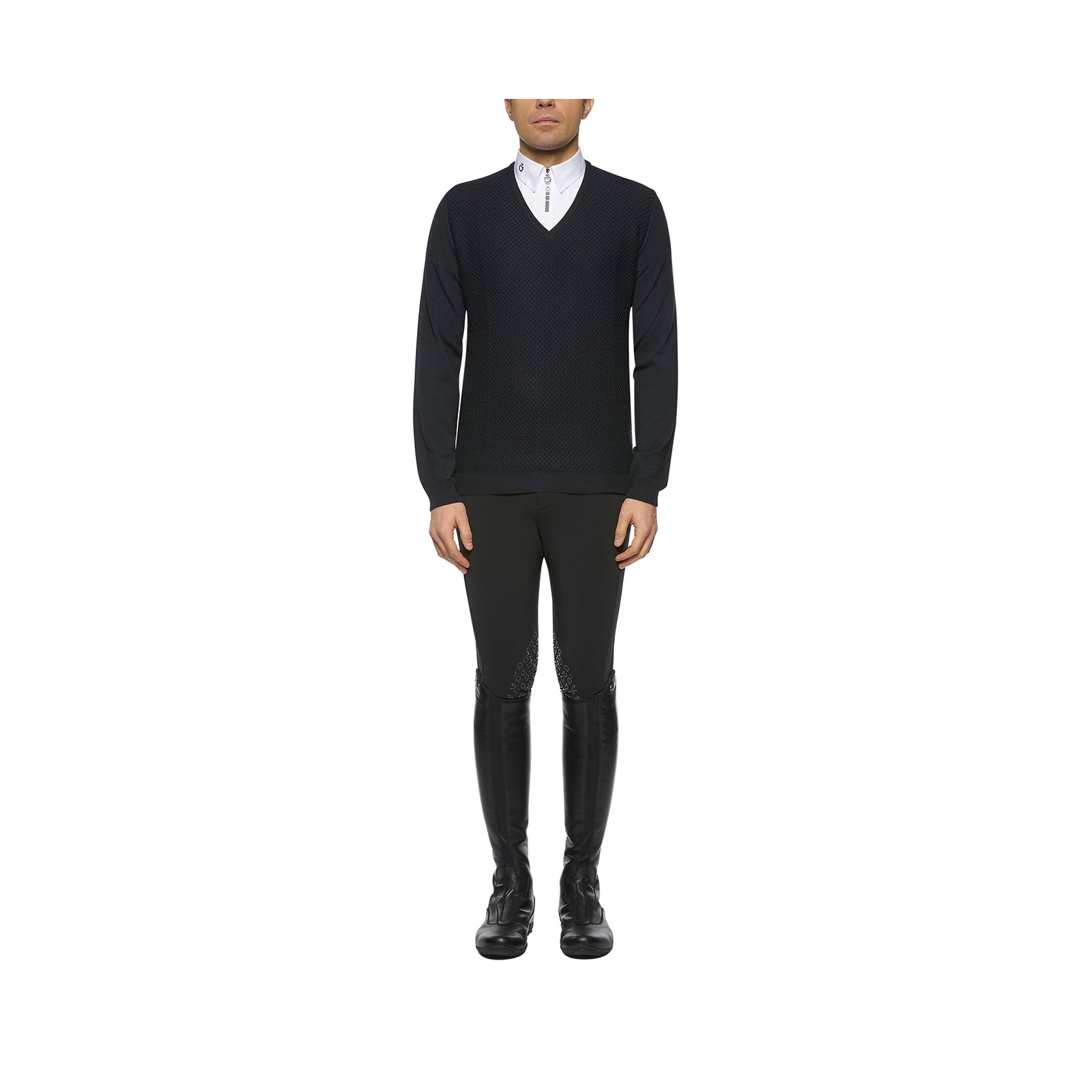 Cavalleria Toscana Wool Knit Honeycomb sweater med V-hals, herremodel Ridetøj til dame