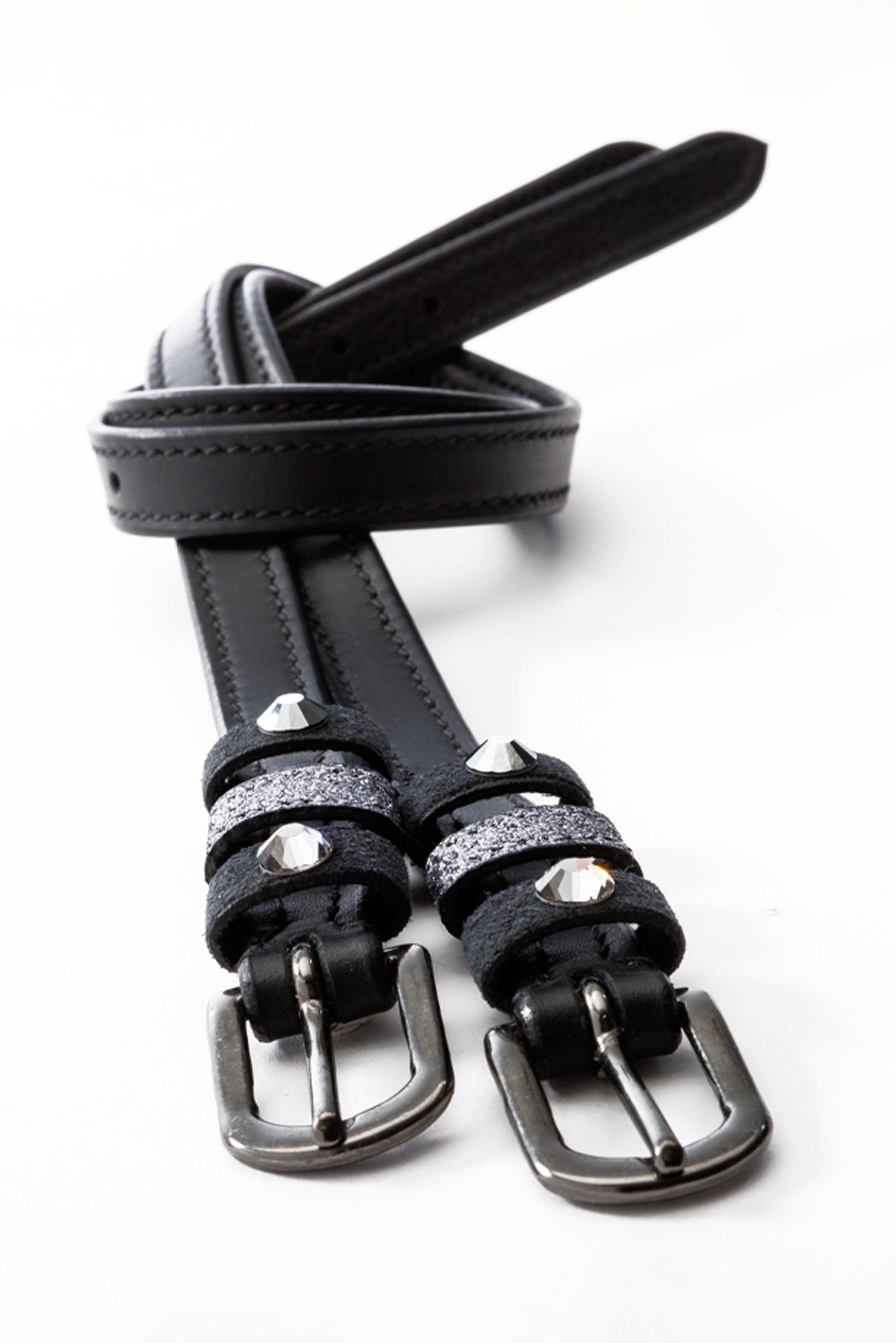 Kavalkade Spur straps leather Grey - rhinestones Riding Whips, Crops & Spurs