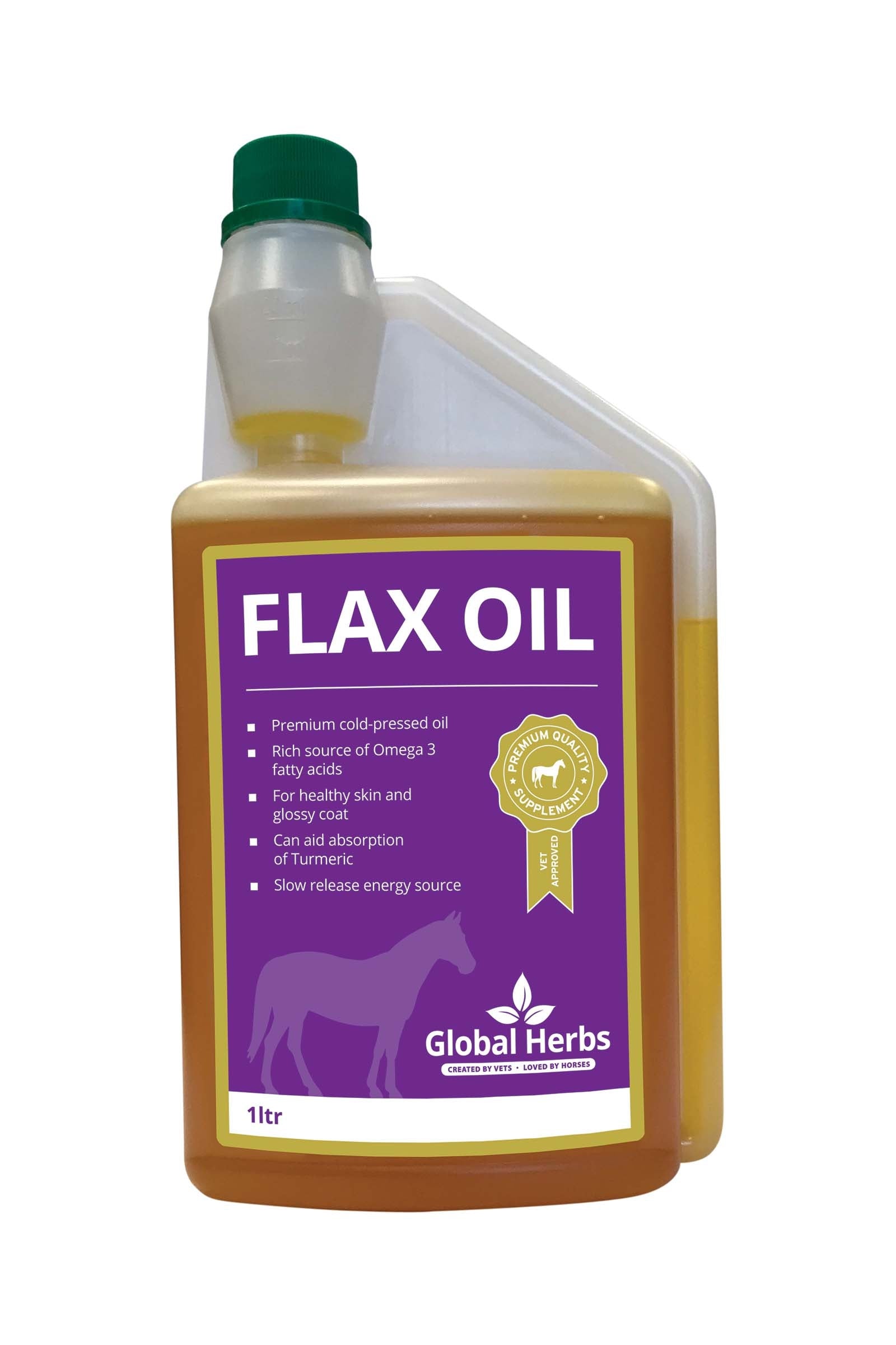 Global Herbs Flax Oil, 1 L. Horse Feed & Nutrition