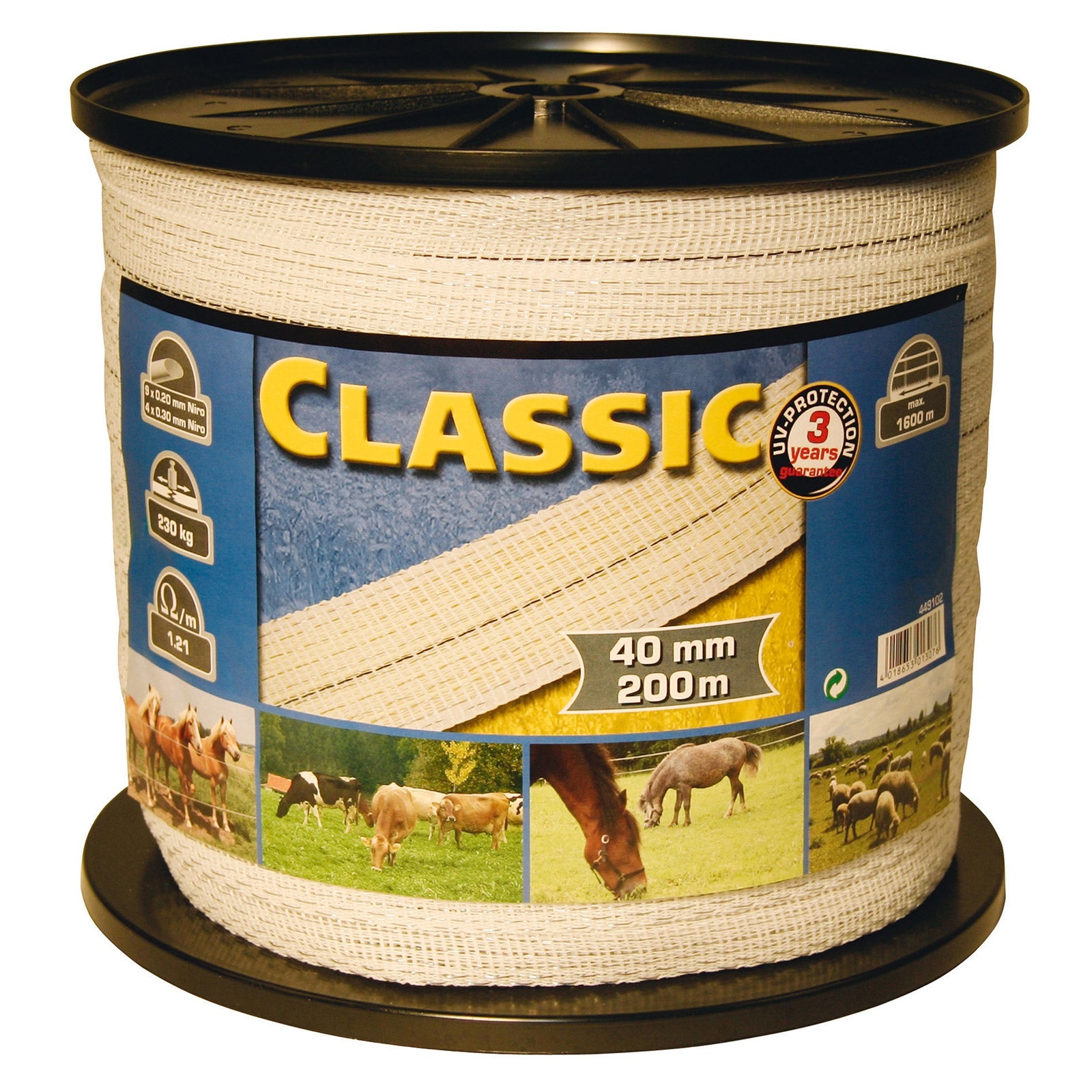 Kerbl Fencing tape Classic 200 m, 40 mm, 9x0,2+4x0,3 niro Fencing Supplies