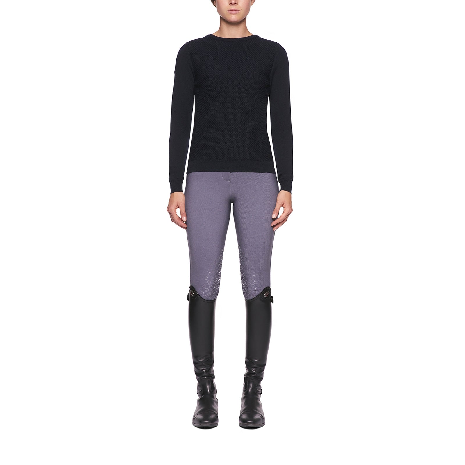 Cavalleria Toscana Wool Knit Honeycomb sweater med bådudskæring, damemodel Ridetøj til dame