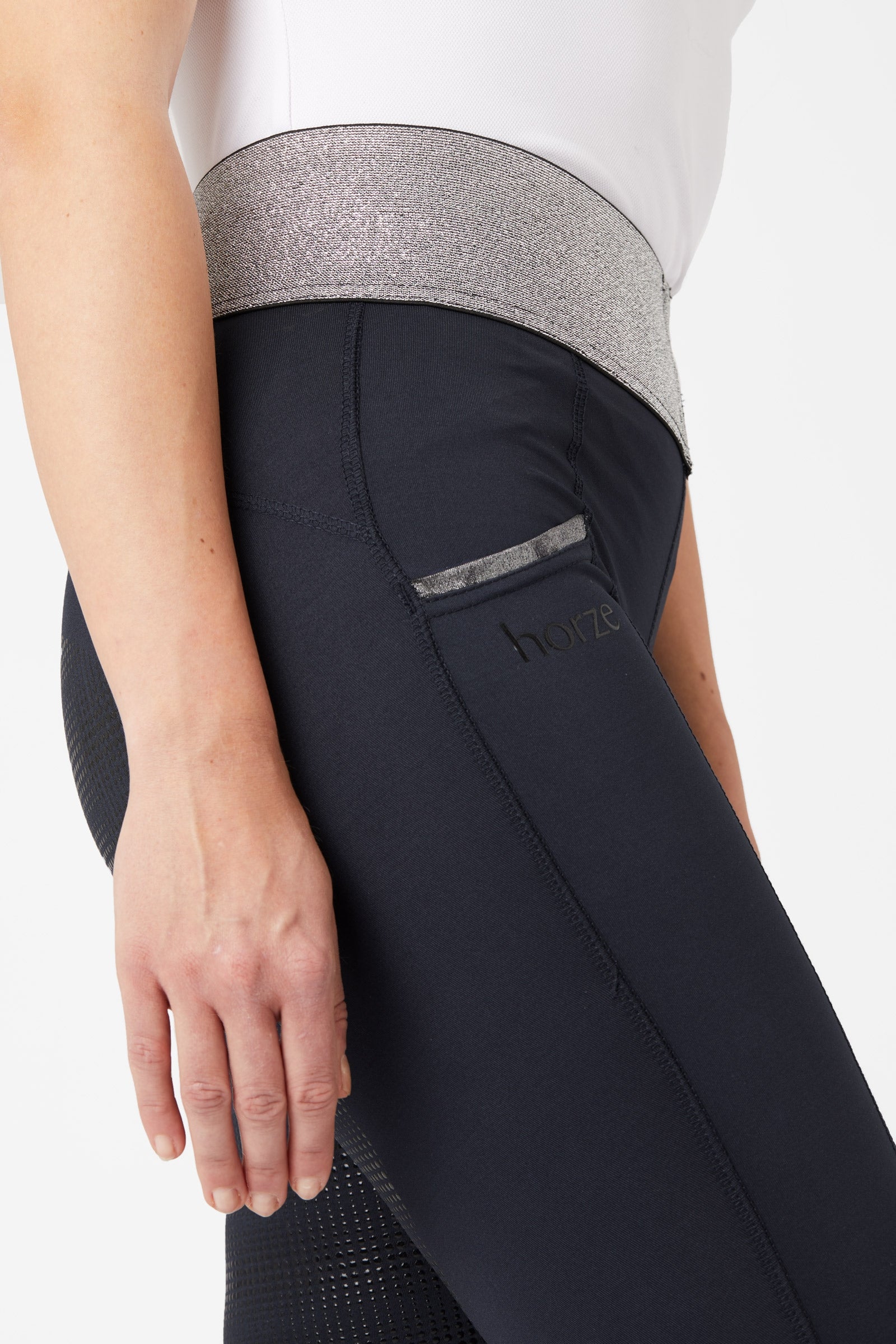 Horze Women's Silicone Full Seat Riding Tights with Glitter Waistband Womens Breeches