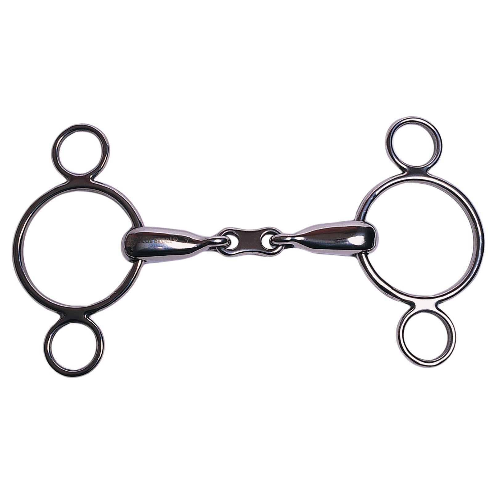 Korsteel French link Dutch gag bid, 2 ringe, rustfrit stål Bid