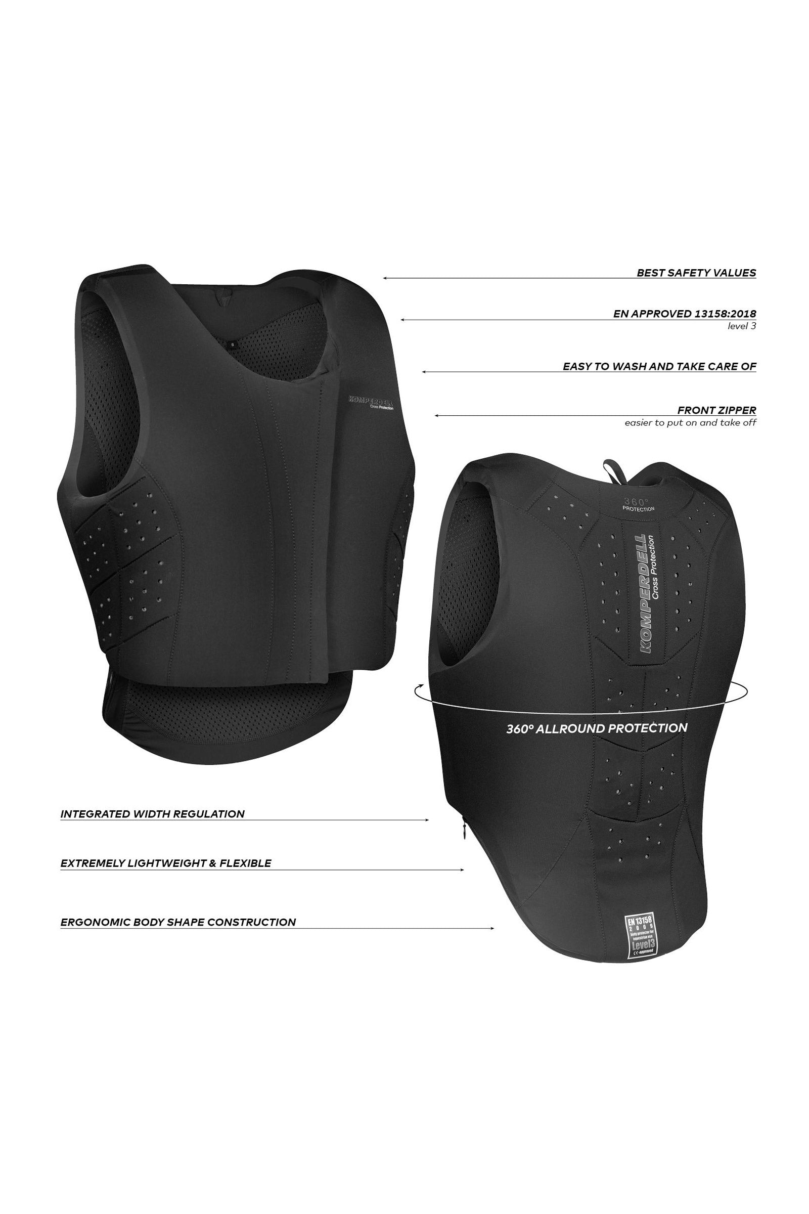 Komperdell Equestrian Body Protector With Front Zip, Regular Fit Safety Equipment