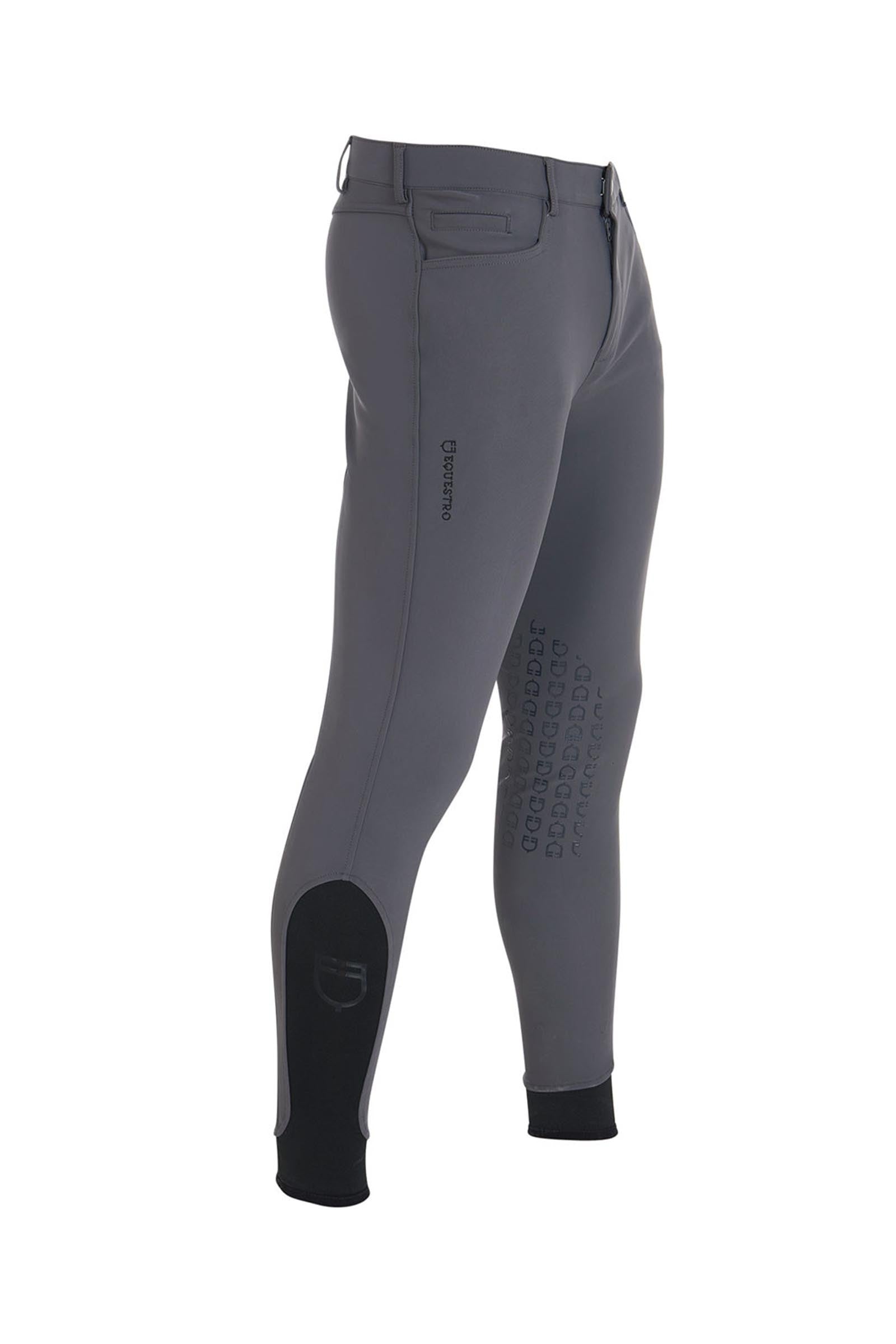 Equestro Men's Slim Fit Knee Grip Breeches With Logo Mens Riding Clothing