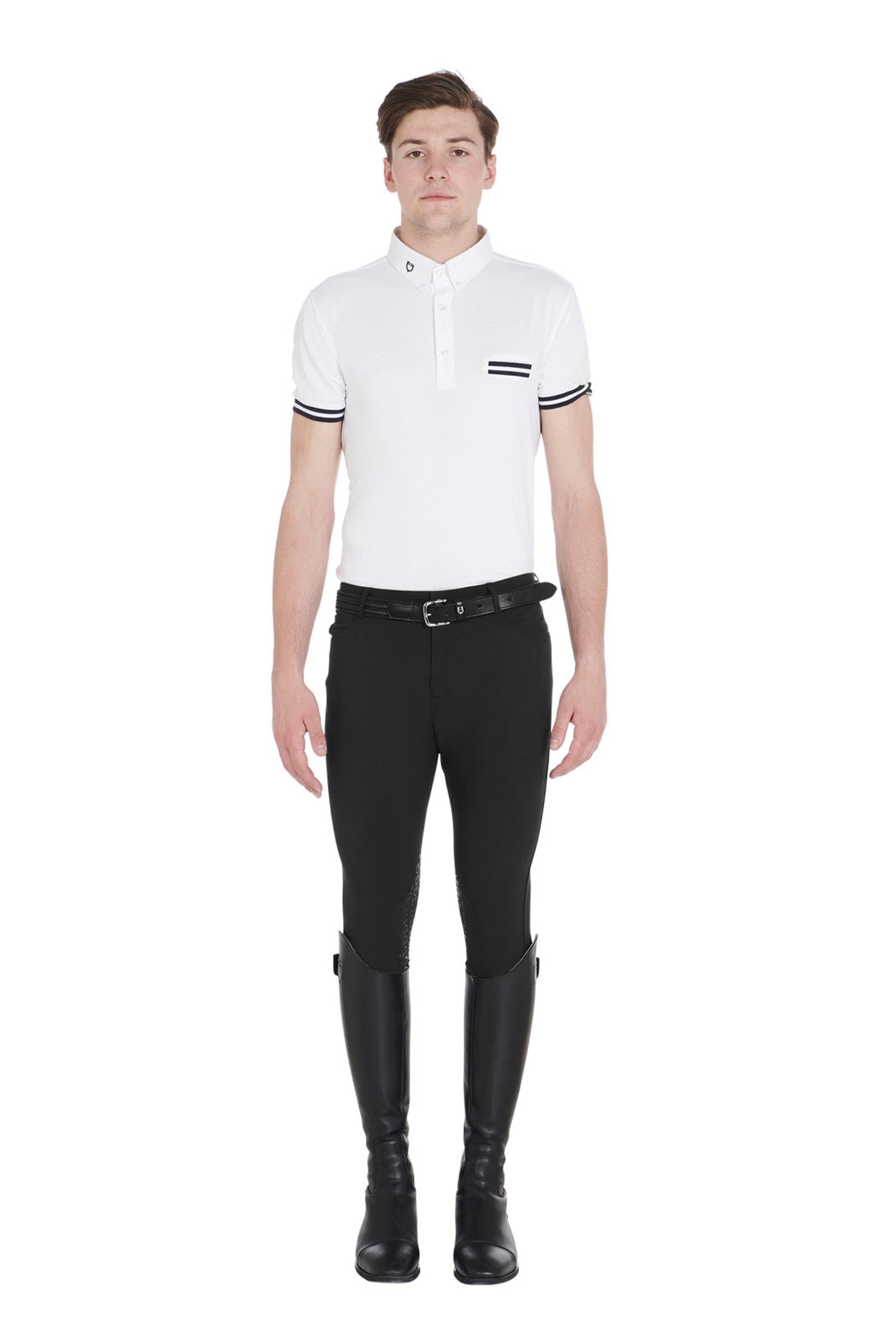 Equestro Men's Slim Fit Knee Grip Breeches With Logo Mens Riding Clothing
