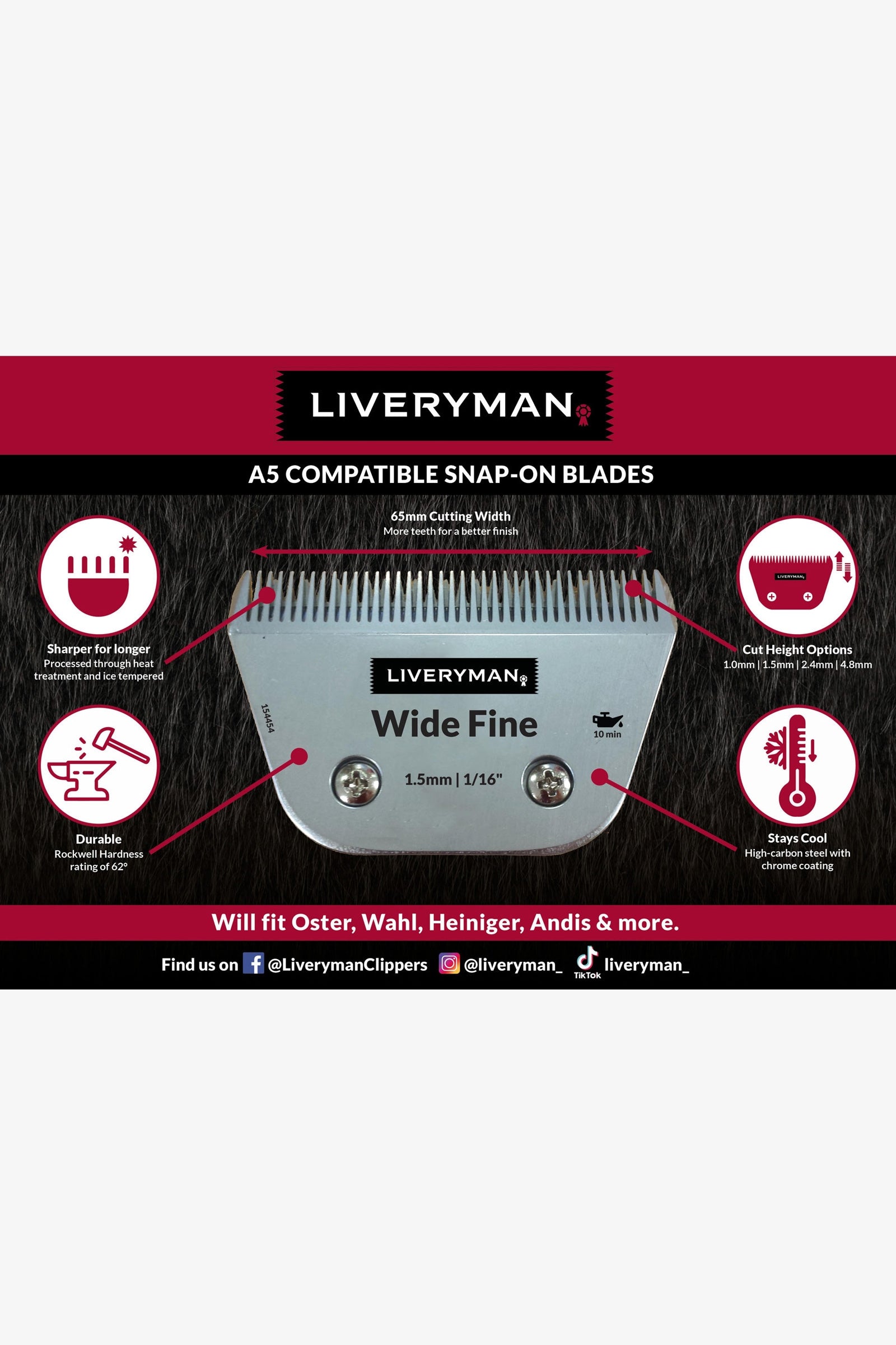Liveryman A5 Blade Wide Fine, 4,8 mm Horse Clipping & Trimming Tools